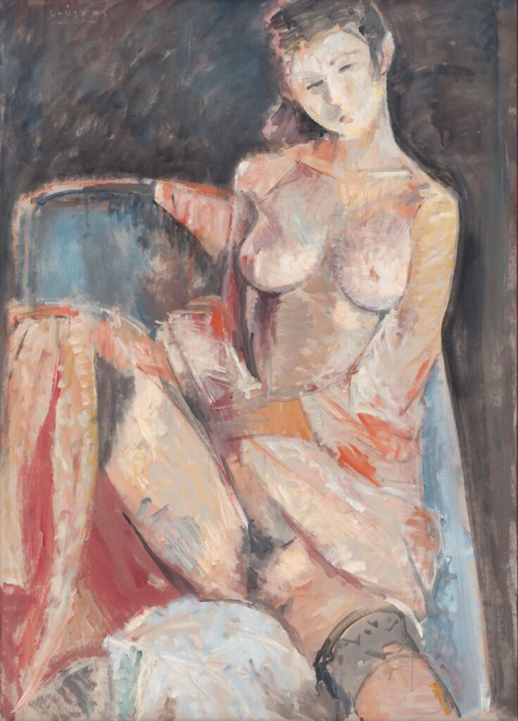 oil on hardboard, 105 x 75 cm An erotic nude oil painting by Greek painter Kostas Loustas