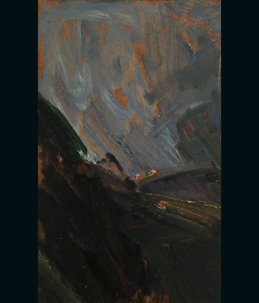 Dusk at Posidi, Kassandra Peninsula, 1974 A painting of Kassandra Peninsula, Chalkidiki, by Greek painter Kostas Loustas