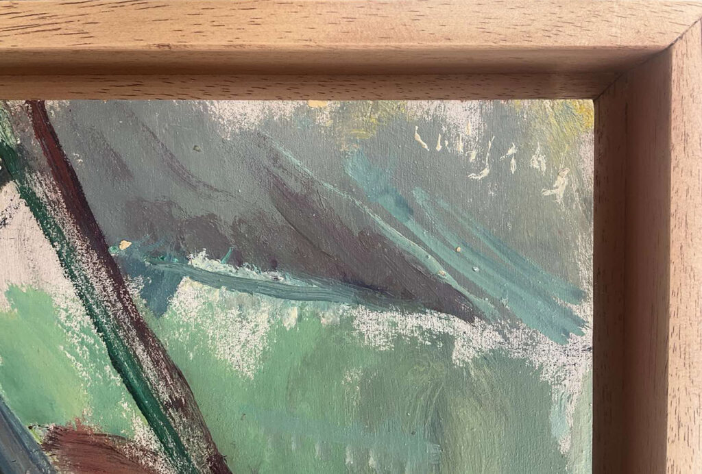 2. ELGAR ‘96, oil on panel, 43 x 57 cm A still-life oil painting depicting a violin, by Greek painter Kostas Loustas