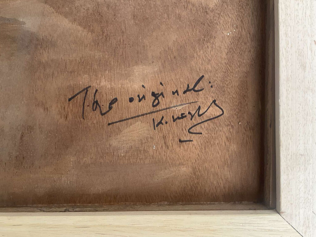 7. ELGAR ‘96, oil on panel, 43 x 57 cm A still-life oil painting depicting a violin, by Greek painter Kostas Loustas