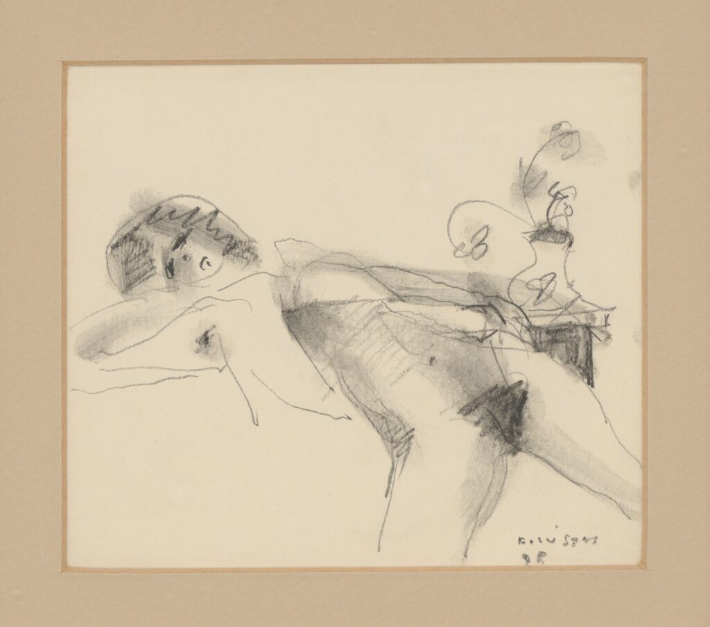 Nude, 1998, pencil on paper, 11 x 12 cm - 1 A pencil drawing by Greek painter Kostas Loustas